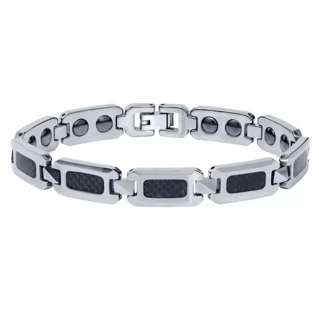 NEW Men's High Polished Tungsten Carbide Bracelet with Black Carbon Fiber Inlay