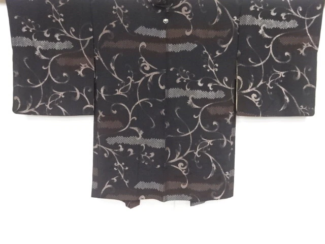 43672# Japanese Kimono / Antique Haori / Urushi / Woven Hitta Pattern & Arab