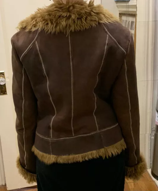 DKNY Brown Spanish Lamb Shearling Coat Size M EUC never worn