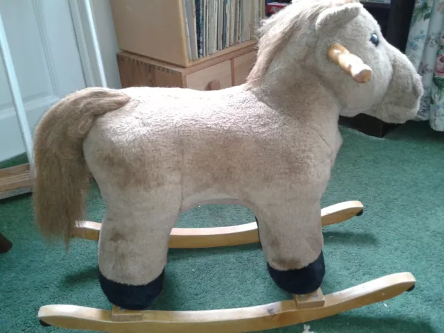 Child's plush rocking horse with wooden rockers