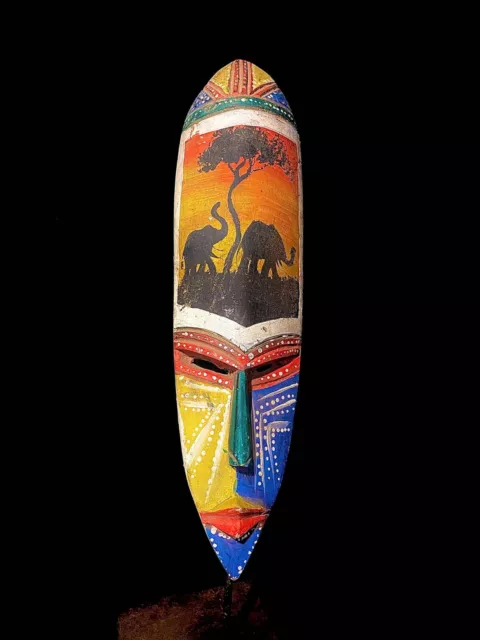 African Multicolor Wooden Tribal African Art Face Mask Vintage Hand Carved 2829