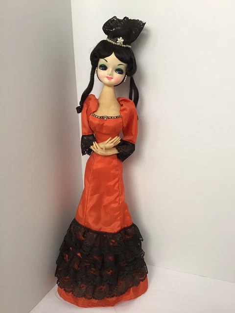 Vintage Big Eye Doll Bradley with Red Dress 20” Vintage 70s Black Hair