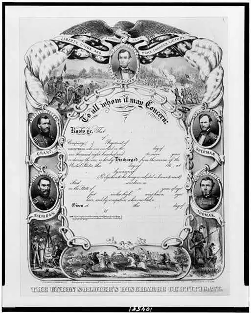 Photo of Union Soldier's Discharge Certificate,1865,American Civil War,Union
