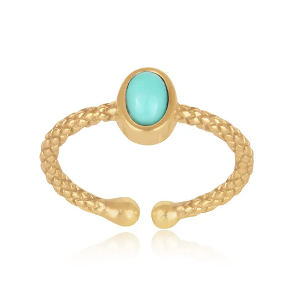 Dainty & Fancy Cab Oval Turquoise Open Full Dotted Band Ring Jewelry For Mother
