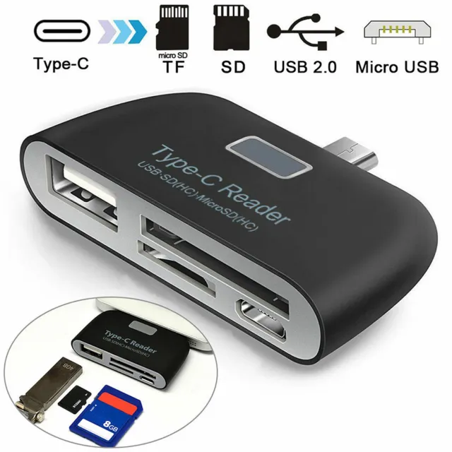 USB C 3.1 Type C to USB 3.0 OTG HUB Adapter & SD/TF Micro SD Memory Card Reader