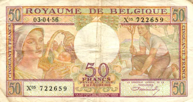 05 Belgium / Belgien P133b 50 Francs 1956