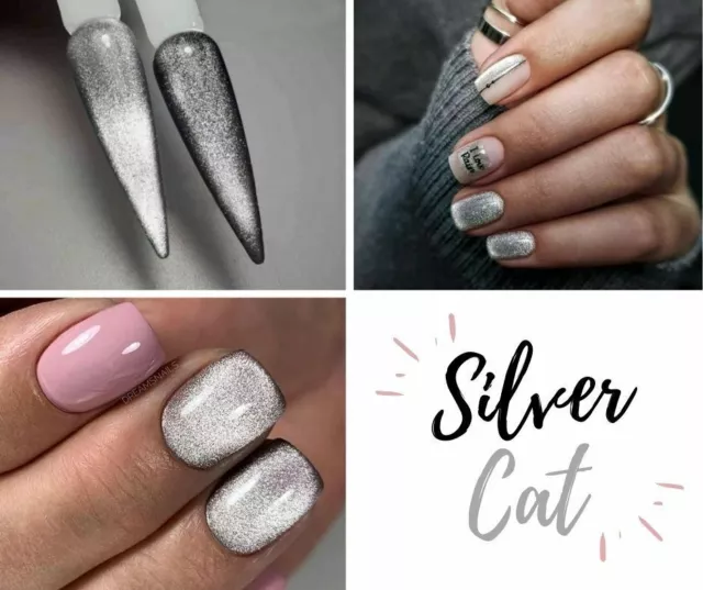 9D Silver Cat Eye Gel Polish Saga Vernis À Ongles Magnétique Argent Vernis...