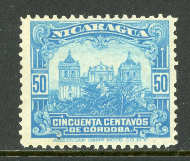 Nicaragua 1914 Cathedral 50¢ Light Blue Rotary Printing Mint O385