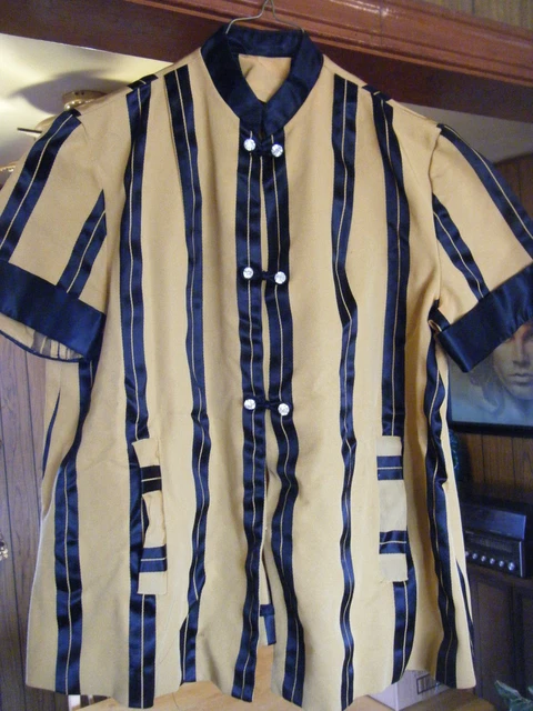 Vintage  Handmade CHINESE Women's Shirt Blouse Gold & Black striped small