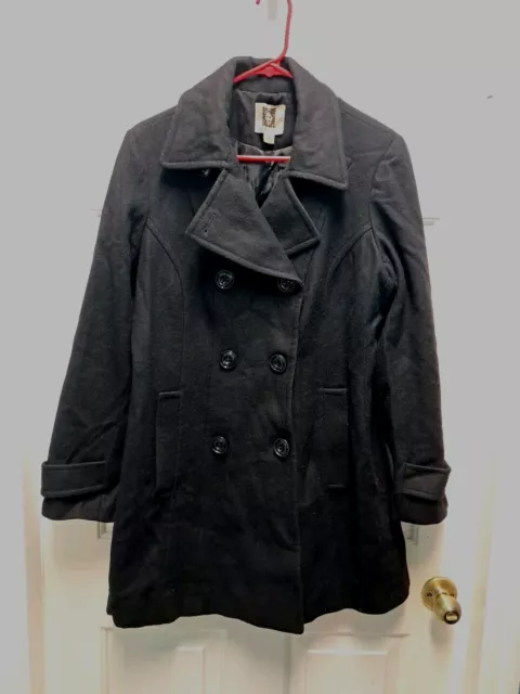 Anne Klein Women's Double Breasted Pea Coat Gray Wool Blend Size Large