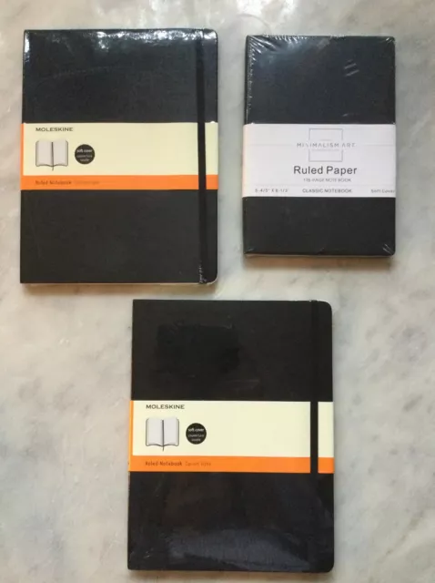 2 Moleskine Ruled Notebooks  7.5 X 9.75  192 Pages & 1 Minimalism Art 176 Pages