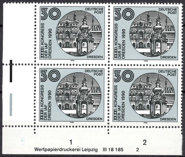 DDR 1990 Mi.Nr. 3360 ** postfrisch Eckrand mit DV Druckvermerk FN 2