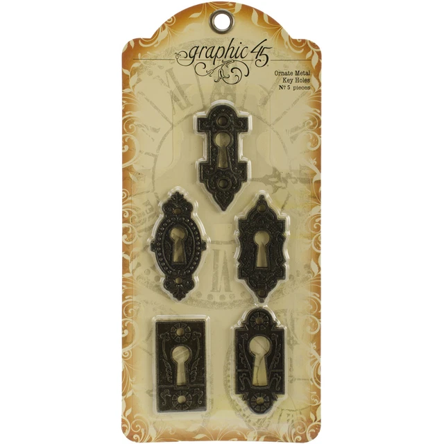 Llaveros de metal adornado Graples 5/paquete de latón antiguo 1""X2.125", G4500546