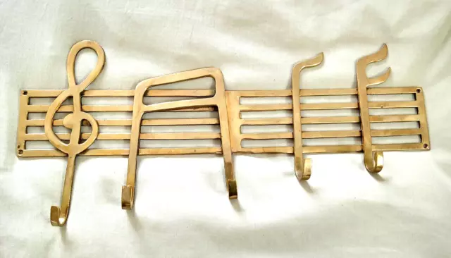 Vintage Solid Indian Brass Coat Hooks - Music Notes theme