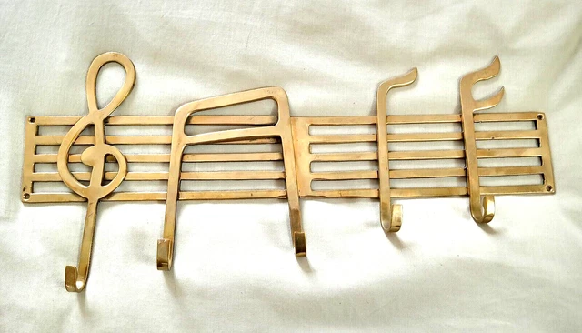 Vintage Solid Indian Brass Coat Hooks - Music Notes theme