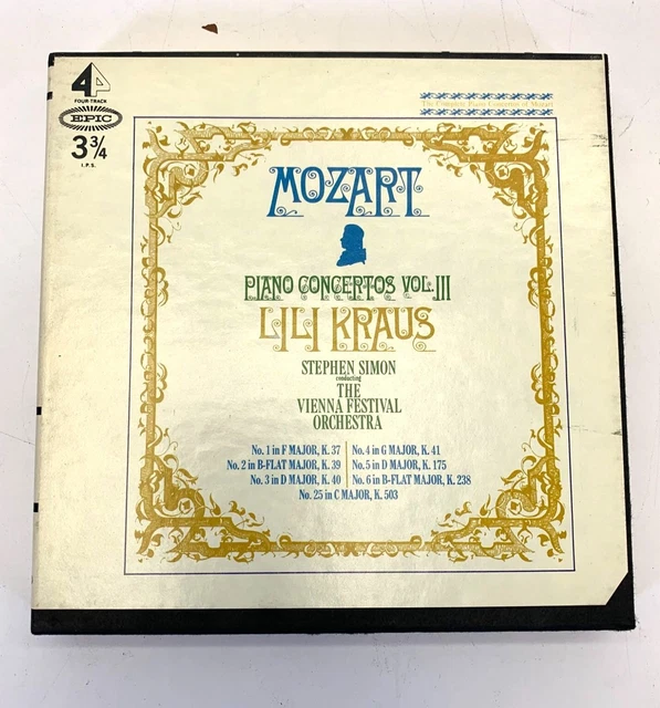 Reel to Reel Tape Mozart Lili Kraus Simon Vienna Orchestra Mozart Piano Concerto Reel to Reel Tape Mozart Lili Kraus Simon Vienna Orchestra Mozart Piano Concerto