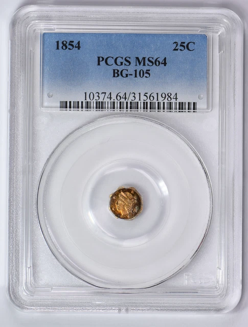 1854 25C Bg-105 Pcgs Ms64