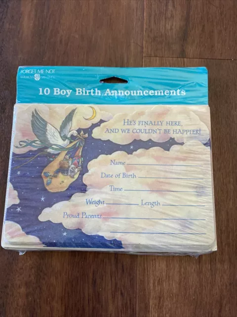 Forget Me Not 10 Baby Boy Birth Announcements Stork Carlton Cards Vintage