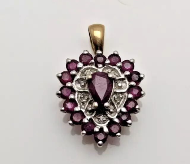 9ct Gold Heart Pendant with Ruby And Diamond Gemstones - 9ct Yellow Gold