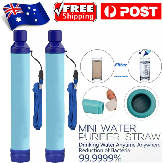 2PCS Portable Water Filter Straw Purifier Camping Emergency Life Survival Tool