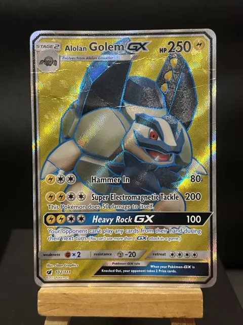 Pokemon Card Alolan Golem GX 102/111 Rare Holo Full Art Crimson Invasion Played