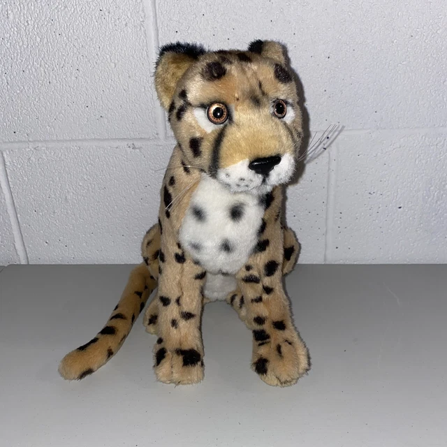 Vintage 90s K&M Realistic Spotted Sitting 12” Posable Cheetah Plush