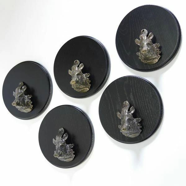 5 Pieza Placa de Jabalí Gewaffbrett Oscuro AF17cm Con 5 X Cabeza Decoración 2