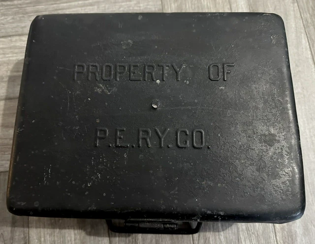 Antique 1920's PACIFIC ELECTRIC RAILWAY  Embossed Strong Box STEEL Chest Safe