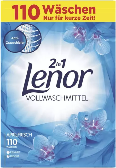 Lenor Vollwaschmittel Pulver Aprilfrisch, 1Er Pack (1 X 110 Waschladungen)
