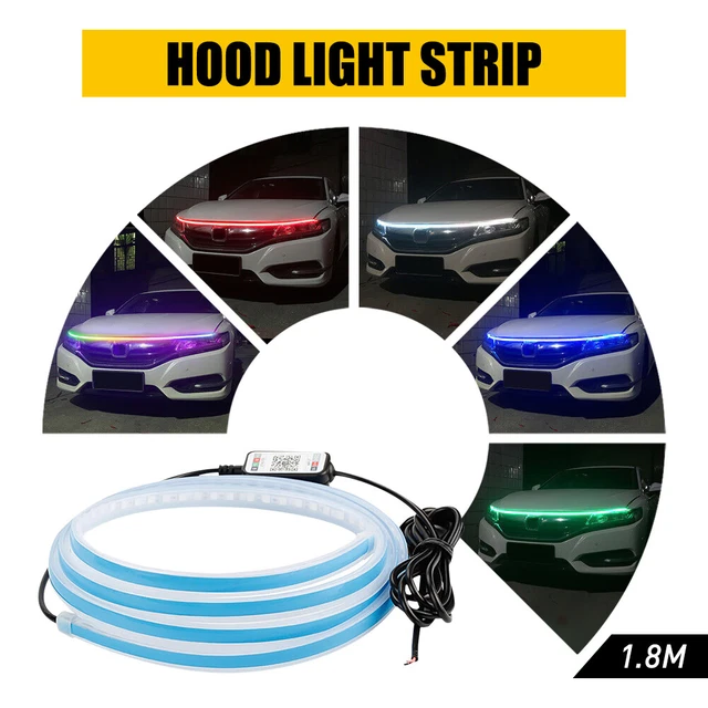 1.8M RGB APP Control Car LED DRL Hood Light Engine Cover Strip Light Universal