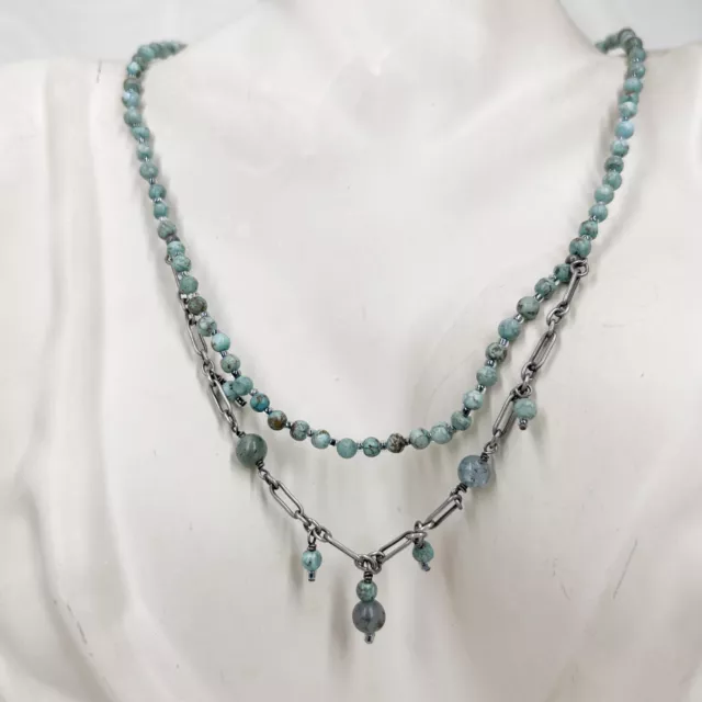 Silpada Blue-Green Aqua Howlite, Kyanite, Beaded Sterling 925 Necklace Festooned