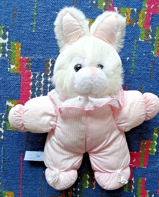 Ob/ Doudou Peluche Vintage Creations Blanchet Lapin Blanc Rose Pois Quasi Neuf