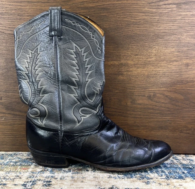 VINTAGE TONY LAMA 6252 Black Gray Mens 8.5 D Shrunken Bull  display picture 3