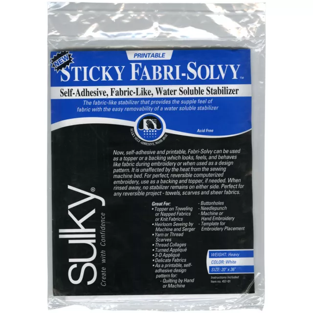 2 Pack Sulky Sticky Fabri Solvy Stabilizer -20"X36" 457-01