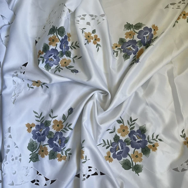 Vintage Rectangle Appliqué Embroidered Floral Tablecloth 69” wide x 104” length Vintage Rectangle Appliqué Embroidered Floral Tablecloth 69” wide x 104” length