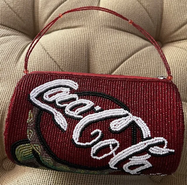 Coca Cola Red Hand Bag Handmade Vintage Beaded Handles