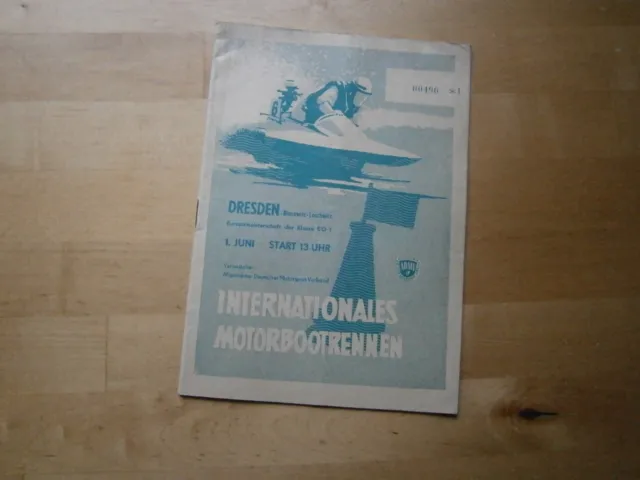 Programm "Internationales Motorbootrennen" auf der Elbe, Dresden, Original 1958