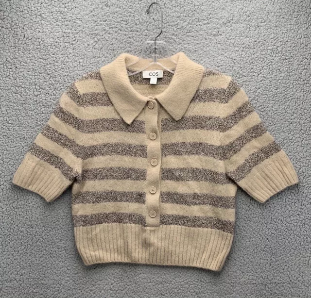 COS $90 Women’s Cropped Striped Wool blend Cardigan in beige Size S