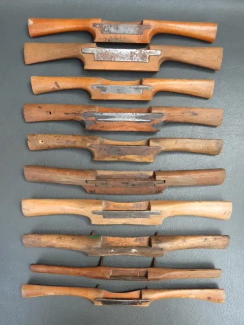 Job lot of 10 old wooden spoke shaves - vintage woodworking tools