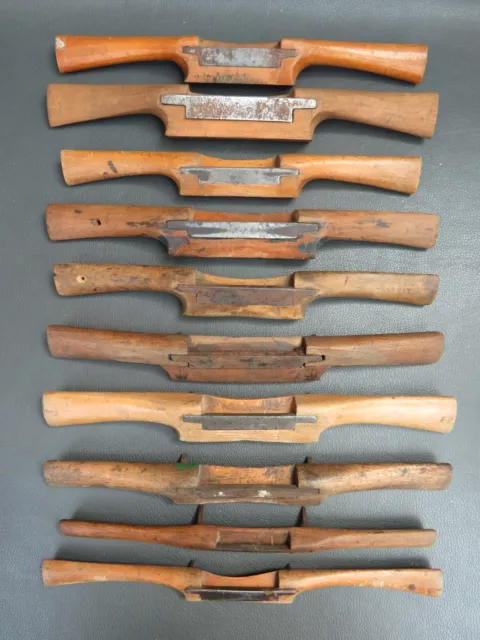 Job lot of 10 old wooden spoke shaves - vintage woodworking tools