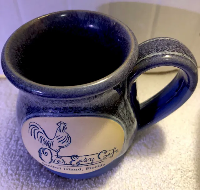 Sanibel Island  Art Pottery Coffee Mug Over  Easy Cafe, Blue With Speckled Glaze