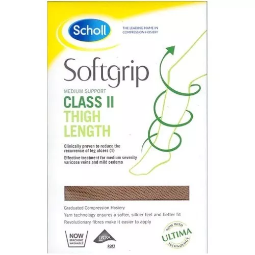 Scholl Softgrip Class 2 Thigh Length Stockings Natural Large Closed Toe