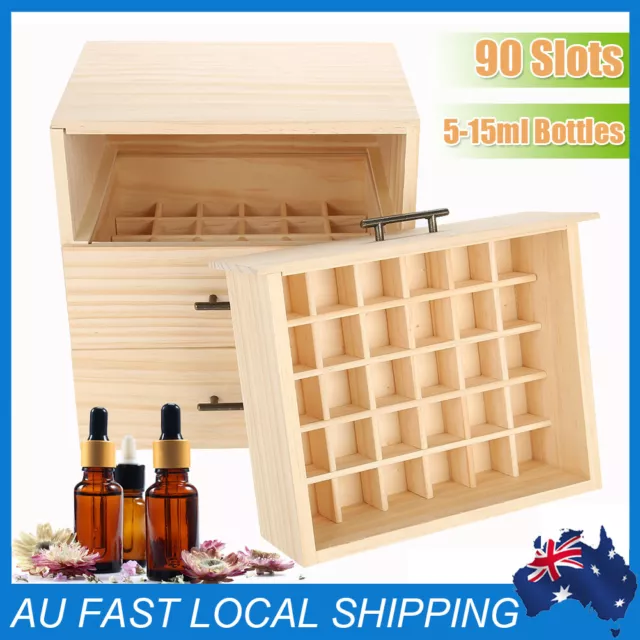 3 Tier 90 Slot Essential Oil Storage Box Wooden Case Container Organizer Display