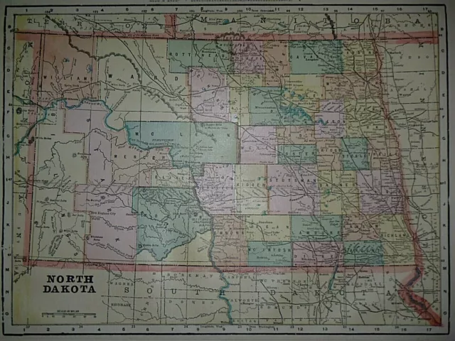 Rare Vintage 1899 Atlas Map ~ NORTH DAKOTA ~ Old & Authentic ~ Free S&H