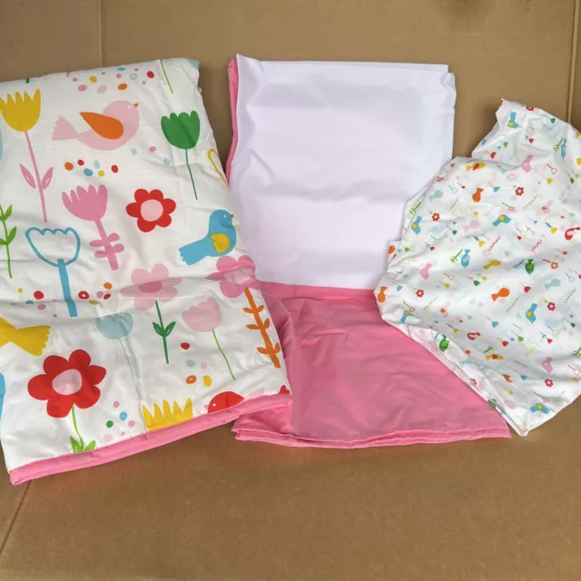 Juego de cama para cuna de 3 piezas por molinete floral/pájaros nuevo sin etiquetas