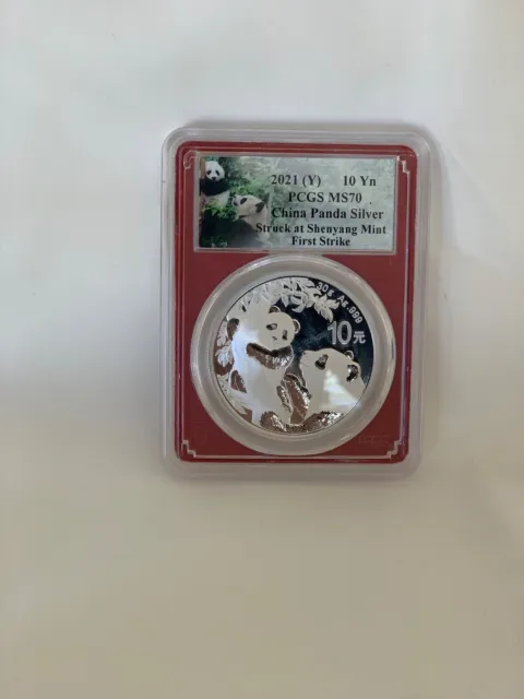 China 2021 30 Gram 999 Silver Panda 10 Yuan Coin PCGS MS70 First Day of Issue