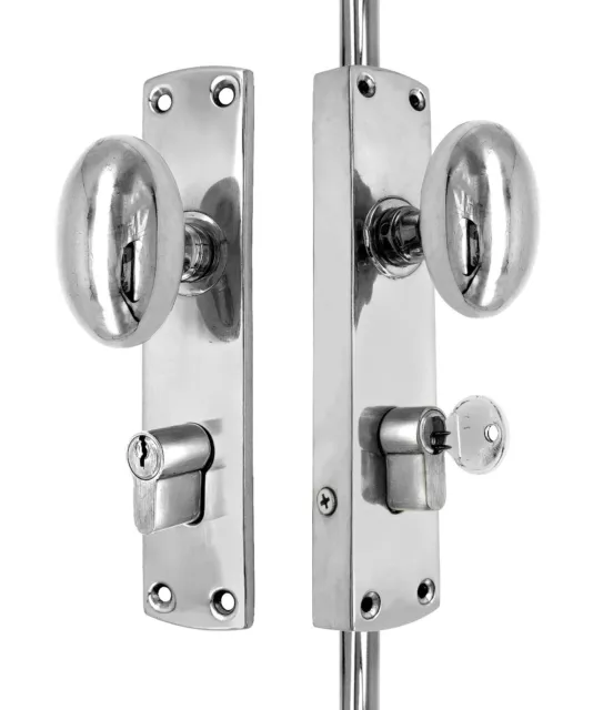 Oval Knob Locking Brass Door Espagnolette/Cremone Bolt Upto 8.5'-Polished Chrome