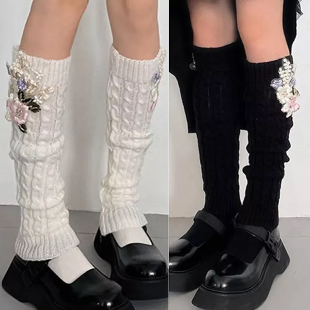 1 Paire Fille Floral Broderie Long Chaussettes Bas Tricot Jambière JK Lolita