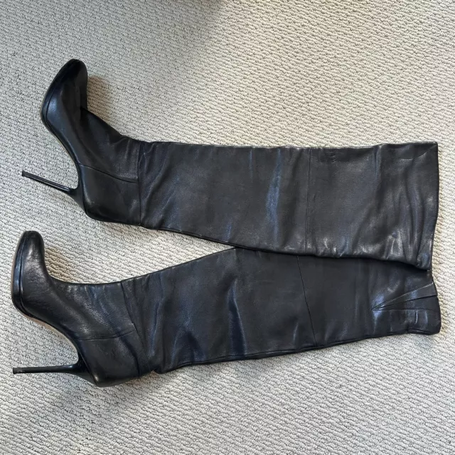 Jimmy Choo April Black Calf Leather Stiletto Over The Knee Boots - 41 1/3