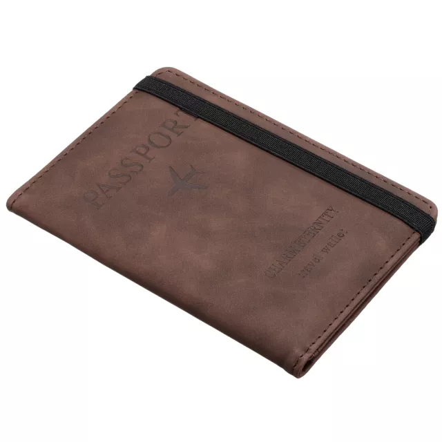 PU Passport Holder Cover with Strap, RFID Blocking Travel Wallet, Taupe